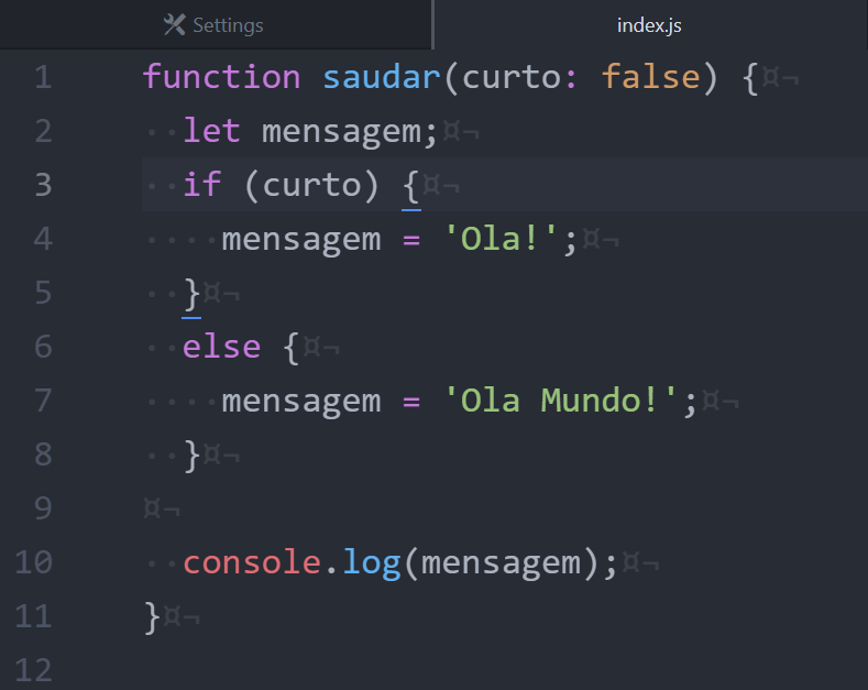 Demonstração dos Caracteres Invisíveis à Amostra no Editor de Texto Atom
